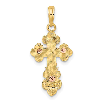 14k Two-tone Gold Crucifix  Scallop Trim Charm Pendant for Women