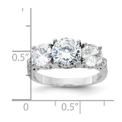 Sterling Silver Rhodium-plated 3 Stone Cubic Zirconia Ring Size 7