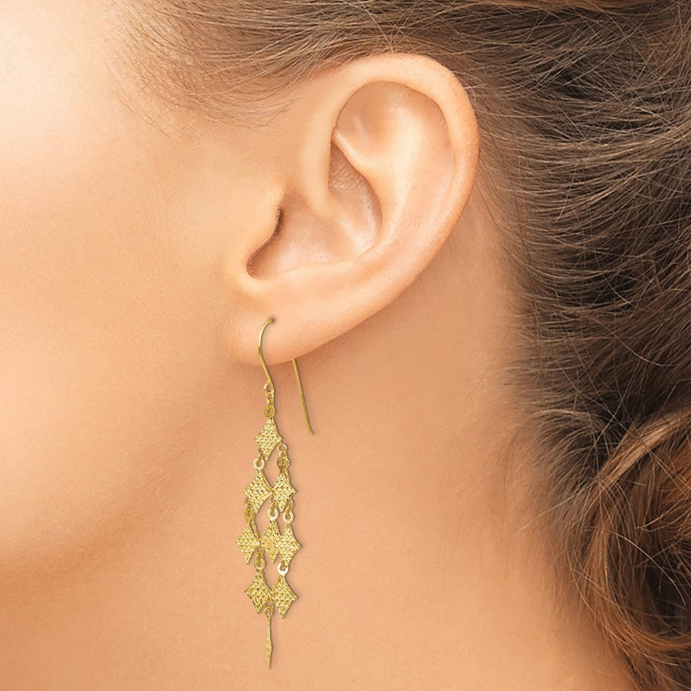 14k Yellow Gold Diamond-cut Chandelier Dangle Earrings