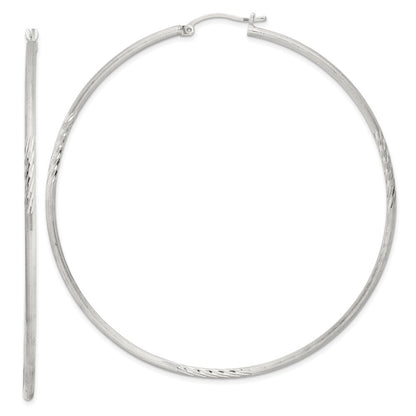 Sterling Silver 2mm Polished/Satin Diamond-cut Hoop Earrings