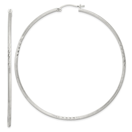 Sterling Silver 2mm Polished/Satin Diamond-cut Hoop Earrings