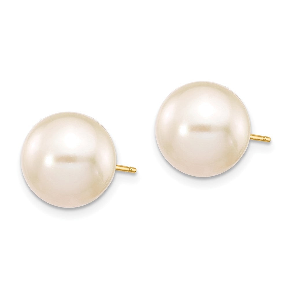 14k Yellow Gold 10-11mm White Round Freshwater Cultured Pearl Stud Earrings