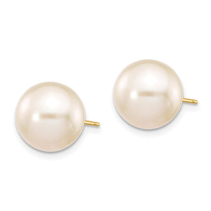 14k Yellow Gold 10-11mm White Round Freshwater Cultured Pearl Stud Earrings