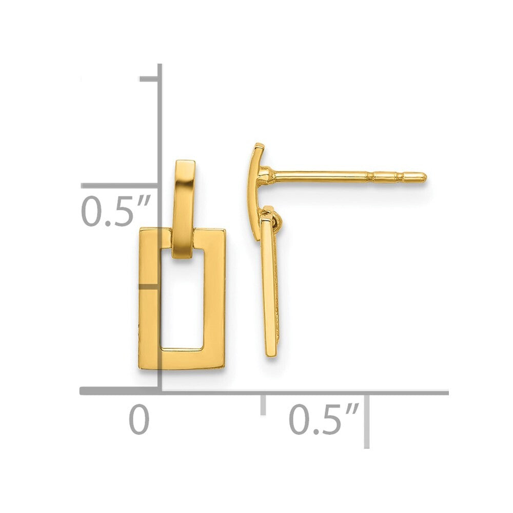 14k Yellow Gold Polished Rectangle Dangle Earrings Gift for Women