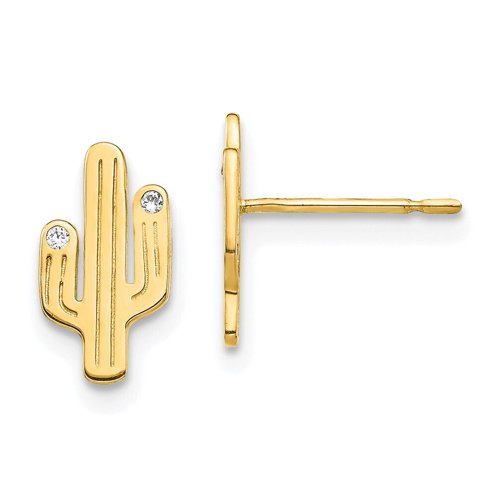 14k Yellow Gold Cactus Cubic Zirconia Stud Earrings Gift for Women