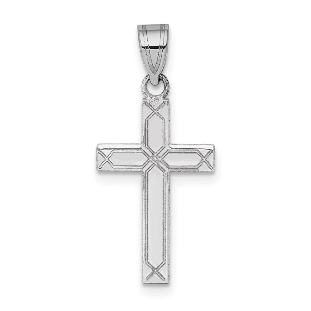 14k White Gold Solid Laser Etched Cross Pendant for Women