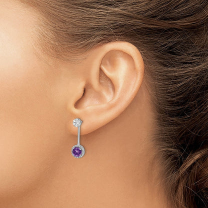 14k White Gold Diamond/Amethyst Front/Back Drop & Dangle Earrings