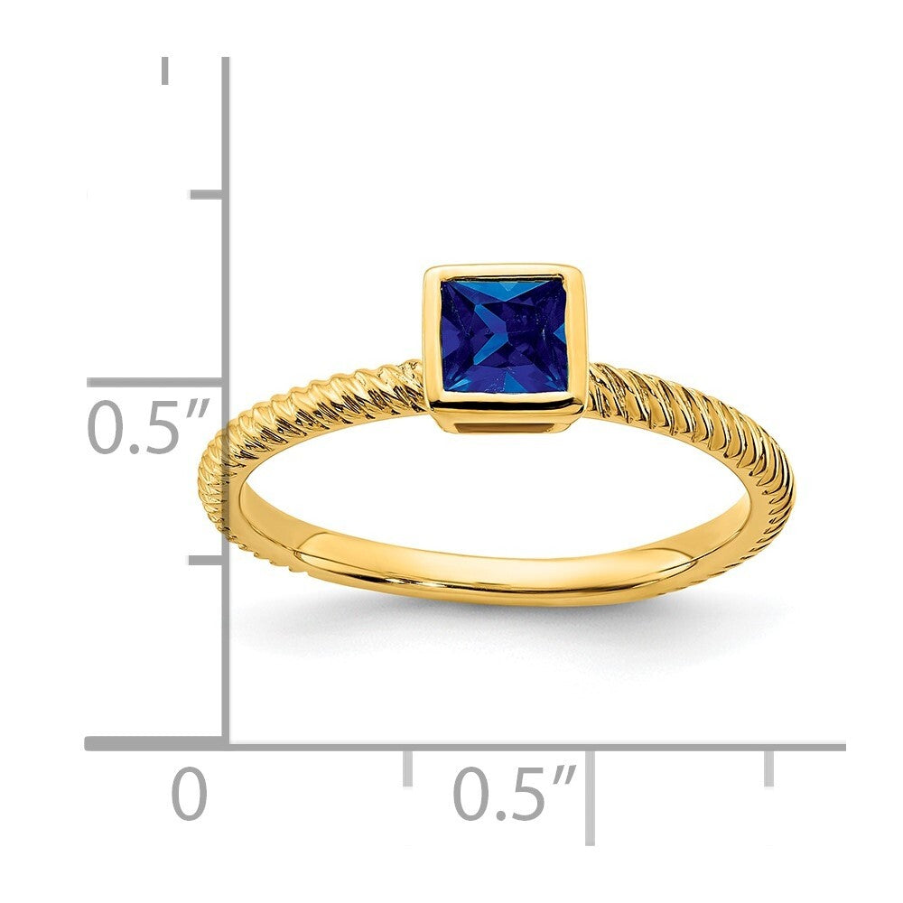 14K Yellow Gold Square Bezel Sapphire Ring Size 7