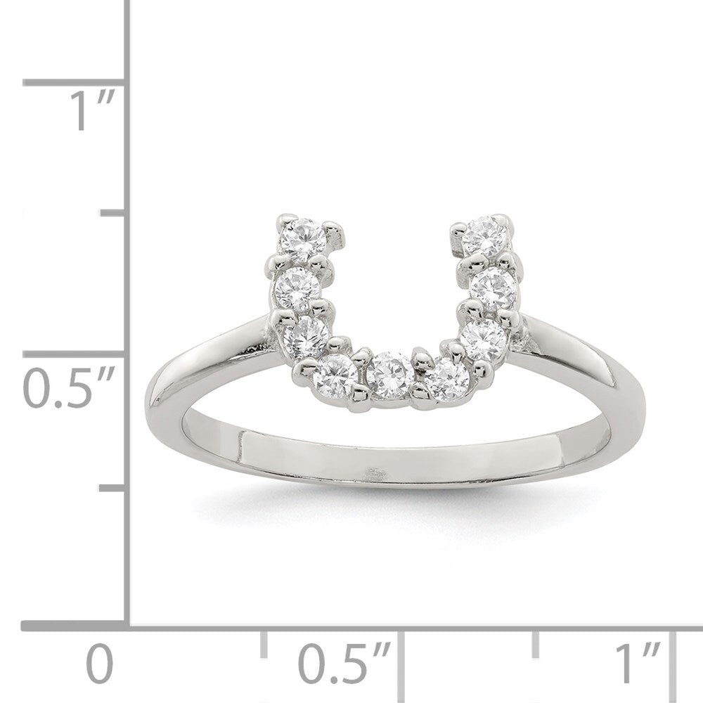 Sterling Silver Rhodium-plated Polished U Shaped Cubic Zirconia Ring Size 8