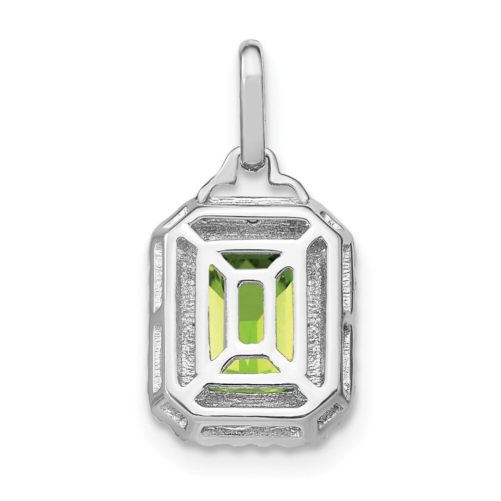 14k White Gold Emerald-cut Peridot and Diamond Halo Pendant for Women