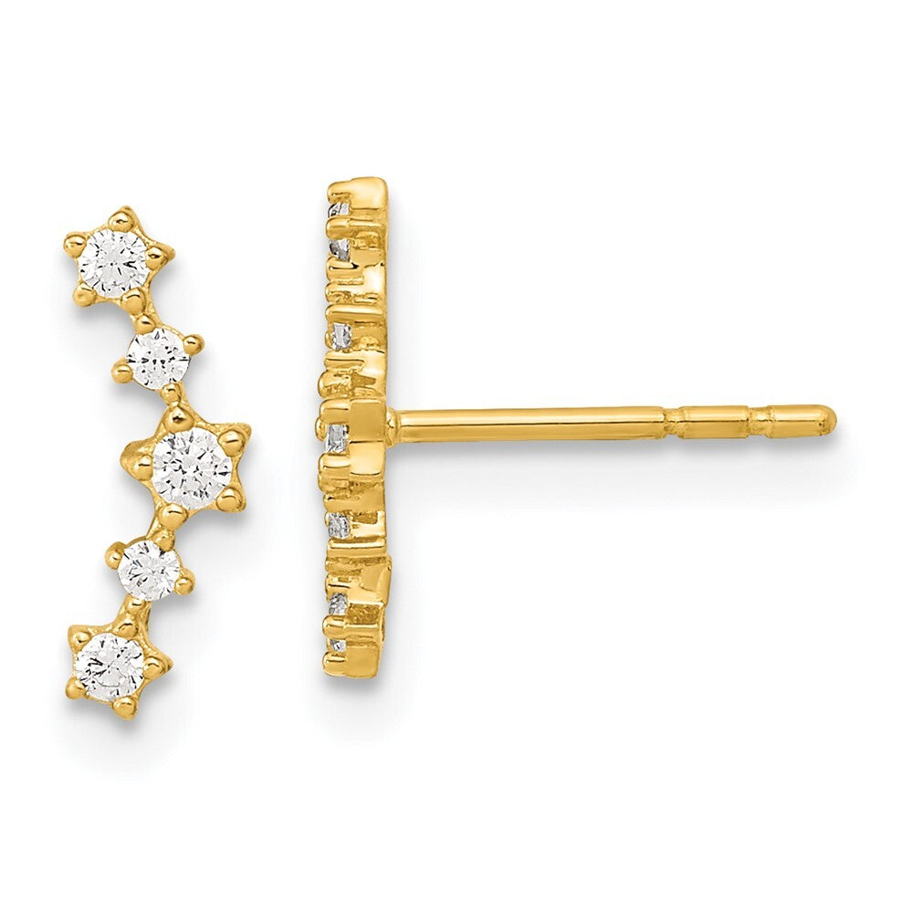 14k Yellow Gold Polished Fancy Cubic Zirconia Stud Earrings Gift for Women