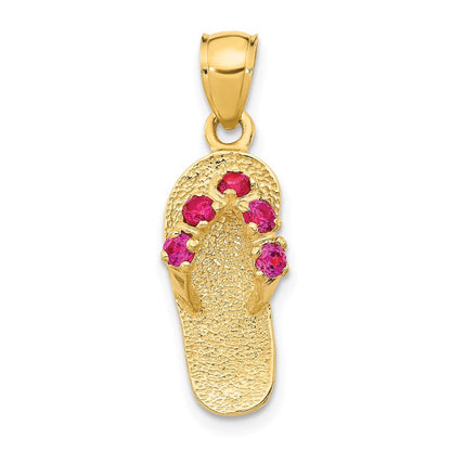 14k Yellow Gold 3D July/Cubic Zirconia Birthstone Flip Flop Pendant