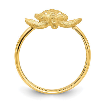 14K Yellow Gold Brushed & Polished Diamond-Cut Turtle Ring