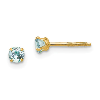 14k Yellow Gold 3mm Aquamarine Stud Earrings Gift for Women