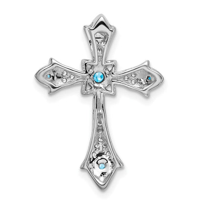14k White Gold Blue Topaz and Diamond Fleur de Lis Cross Chain Slide Pendant