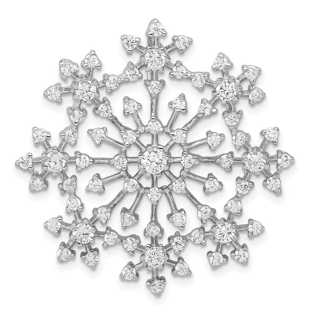 Sterling Silver Rhodium-plated Cubic Zirconia Starburst Snowflake Slide