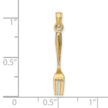 14k Yellow Gold 3-D and Polished Table Fork Charm Pendant for Women