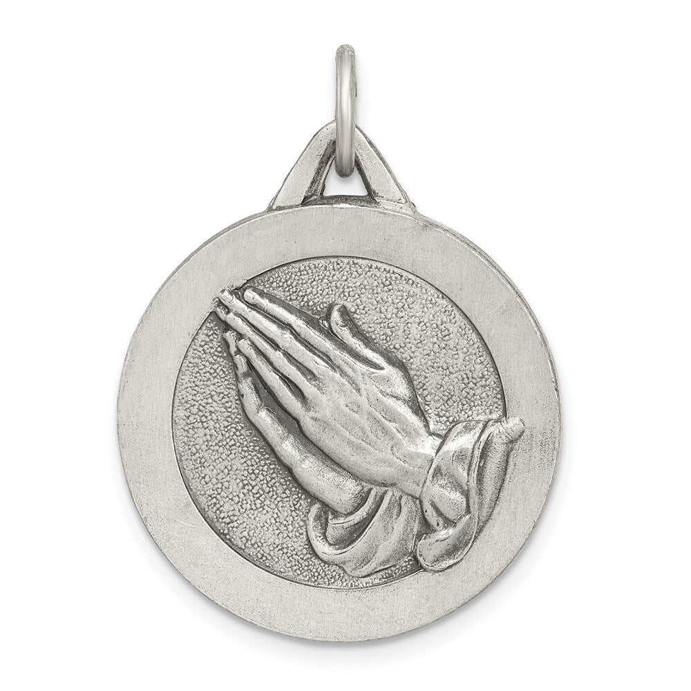 Sterling Silver Antiqued Praying Hands Pendant Holiday Gift for Women
