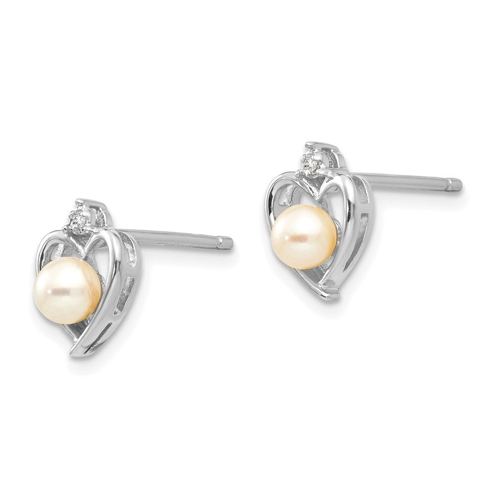 14k White Gold FWCultured Pearl and Diamond Heart Stud Earrings Gift for Women