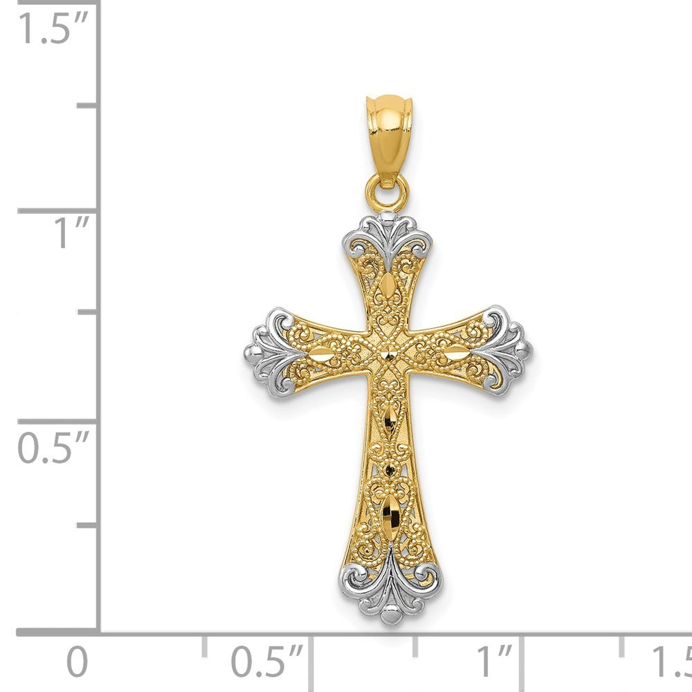 14k Yellow Gold w Rhodium Reversible Cross Pendant