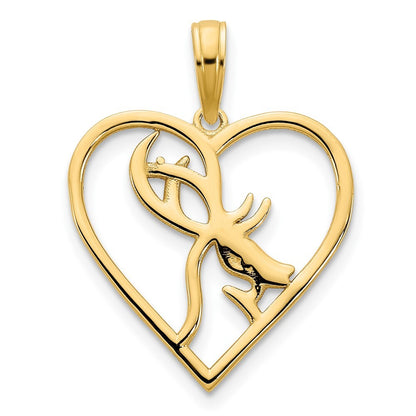 14k Yellow Gold Deer in a Heart Pendant for Women