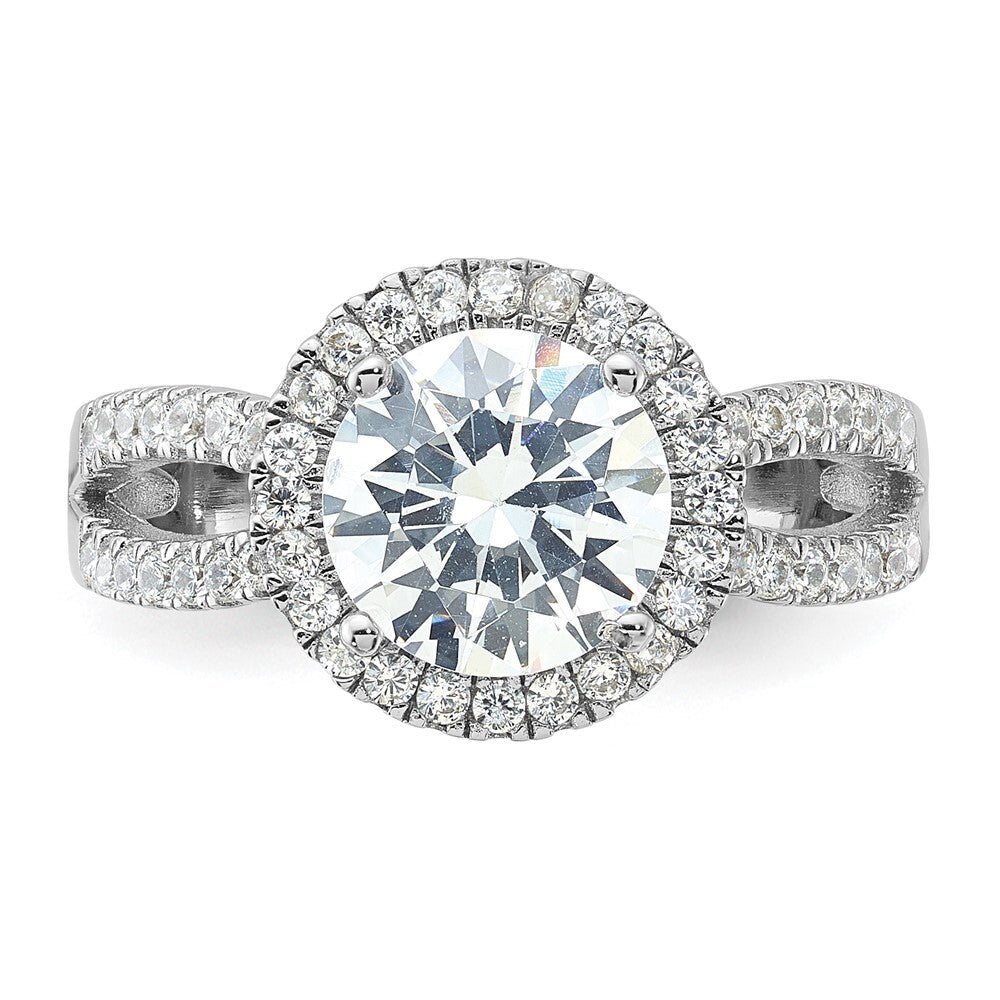 Sterling Silver Rhodium-plated Halo 8mm Center Cubic Zirconia Ring Size 7