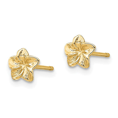 14k Yellow Gold Plumeria Flower Stud Earrings Gift for Women