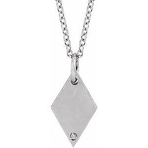 14k White Gold .005 CT Natural Diamond Rhombus 16-18" Necklace