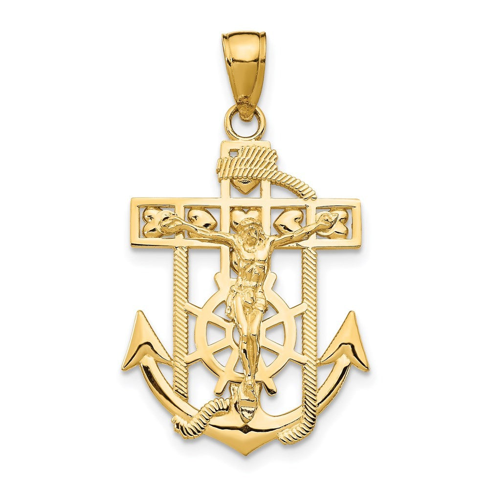 14k Yellow Gold Polished Textured Mini Mariners Crucifix Pendant
