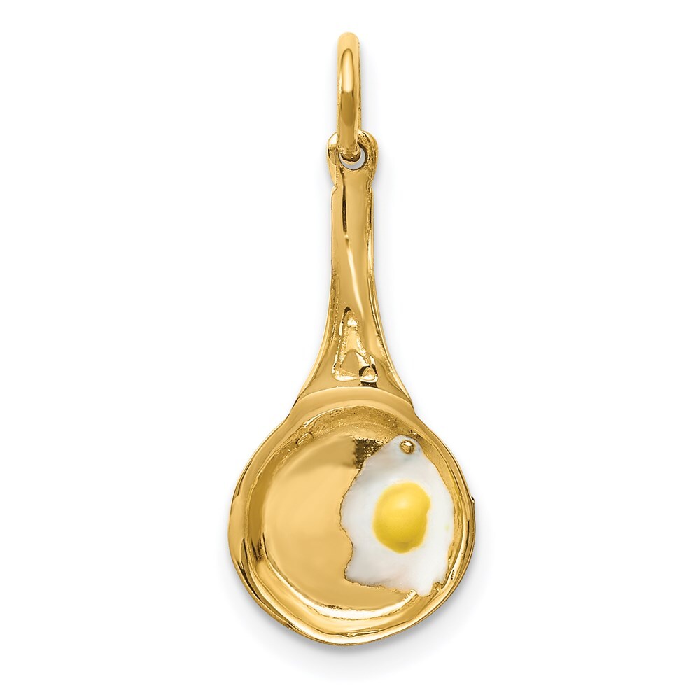 14k Yellow Gold 3D Frying Pan Enameled Egg Charm Pendant for Women