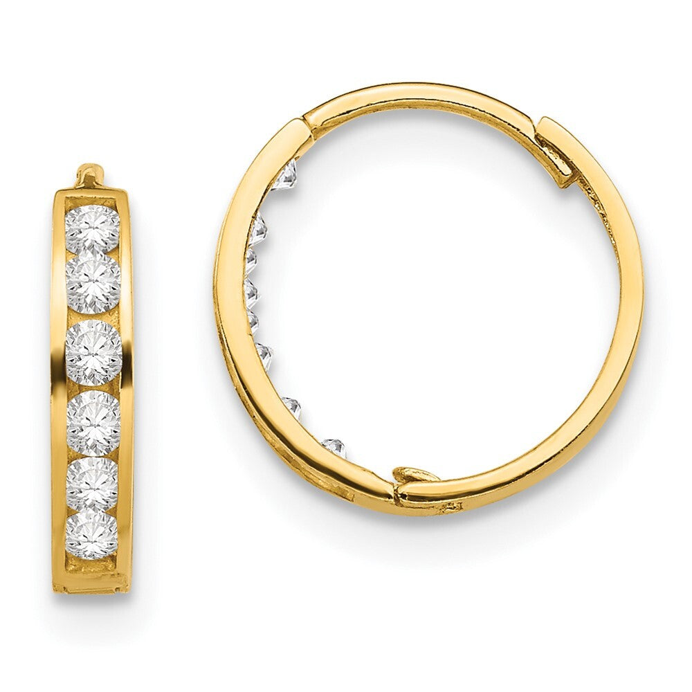 14k Yellow Gold Cubic Zirconia Hinged Hoop Earrings Gift for Women