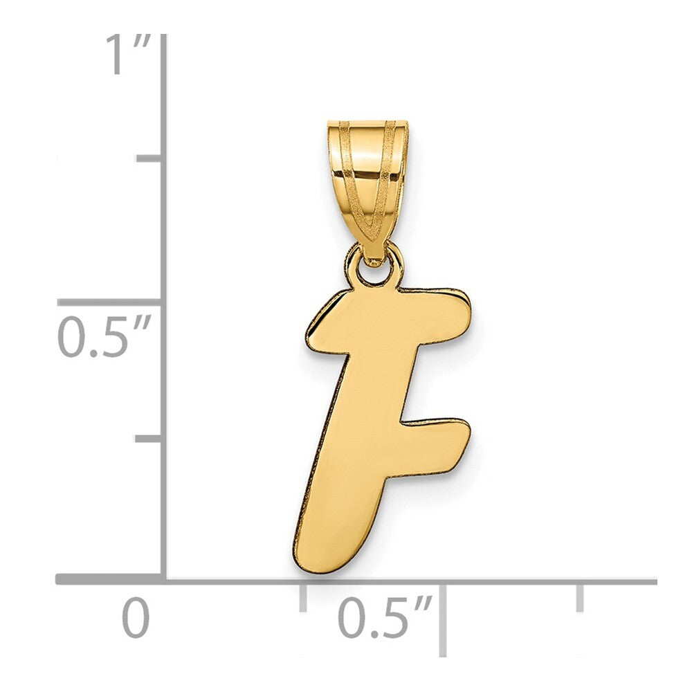 14k Yellow Gold Polished Script Letter F Initial Pendant for Women