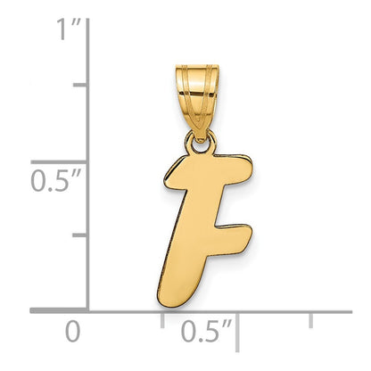 14k Yellow Gold Polished Script Letter F Initial Pendant for Women