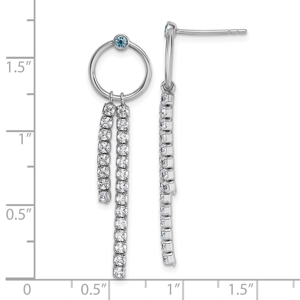 Sterling Silver Blue and CZ Circle with 2 Drops Dangle Earrings