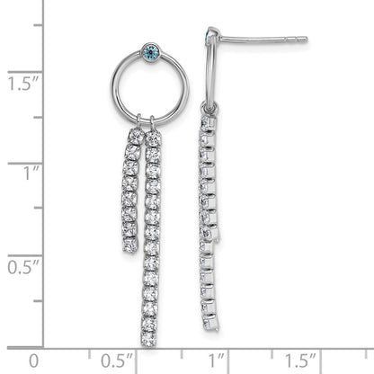 Sterling Silver Blue and CZ Circle with 2 Drops Dangle Earrings