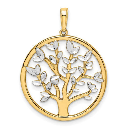 14k Yellow Gold and White Rhodium Diamond-cut Tree of Life Pendant