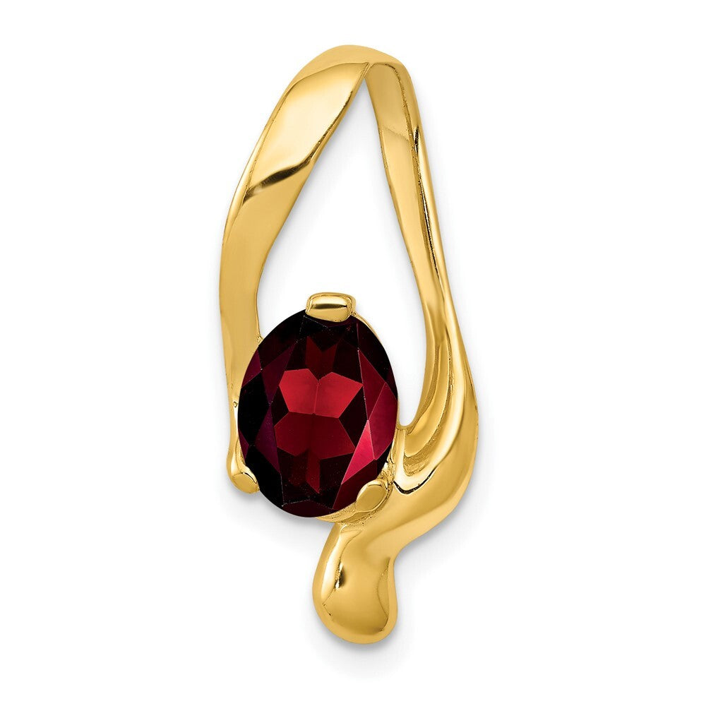 14k Yellow Gold 8x6mm Oval Garnet Slide Pendant for Women
