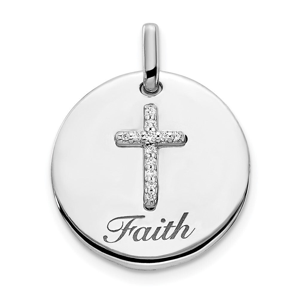 14k White Gold Diamond Cross Faith Pendant for Women