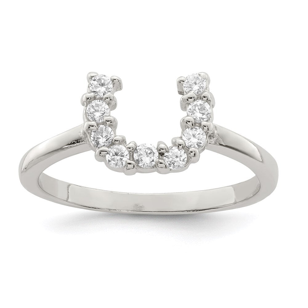 Sterling Silver Rhodium-plated Polished U Shaped Cubic Zirconia Ring Size 6