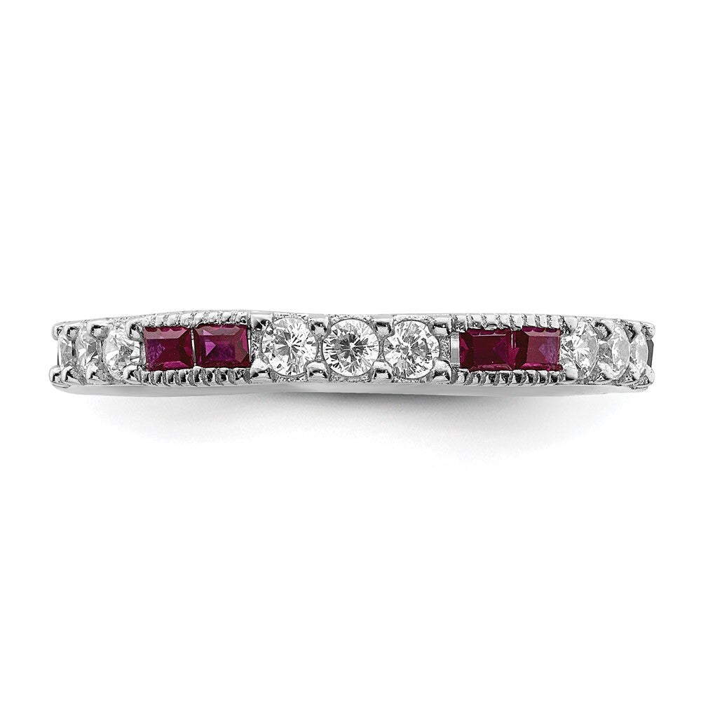 Sterling Silver Rhodium-plated Created Ruby and Round Cubic Zirconia Band Size 7