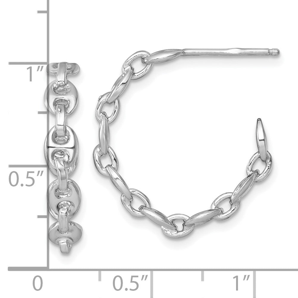 Sterling Silver 4mm x 23mm Puffed Anchor/Mariner Link C-Hoop Earrings
