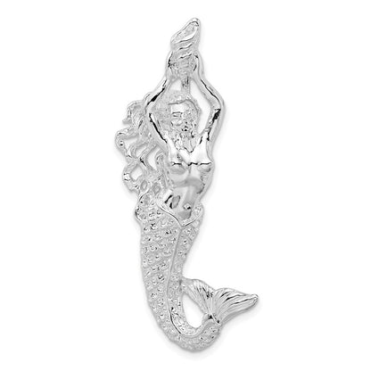 Sterling Silver Rhodium-Plated Polished Large Mermaid with Shell Slide