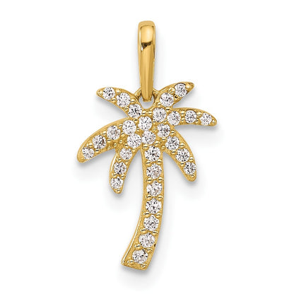 14k Yellow Gold Polished CZ Palm Tree Pendant