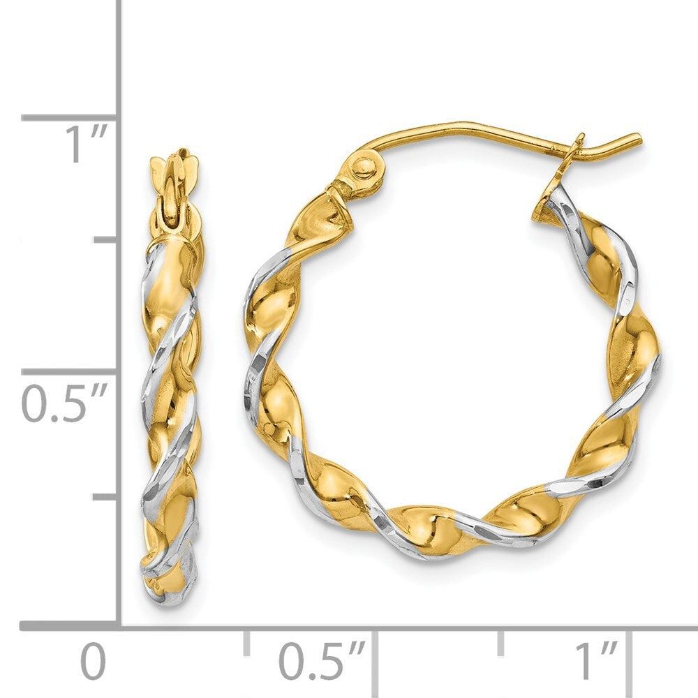 14k Yellow Gold White Rhodium Polished 2.75mm Fancy Twisted Hoop Earrings