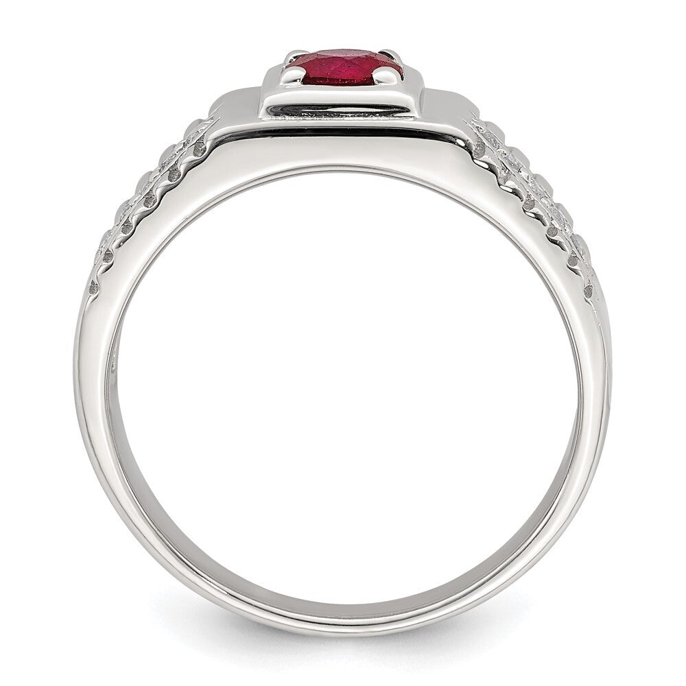 Sterling Silver Rhod-plated Men's African Ruby and White Topaz Ring Size 10