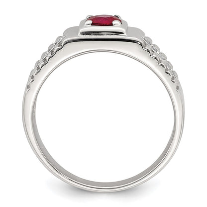 Sterling Silver Rhod-plated Men's African Ruby and White Topaz Ring Size 10