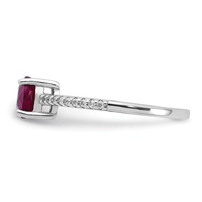 Sterling Silver Rh-plated-plated 1.43R Ruby and .12WT White Topaz Ring Size 8