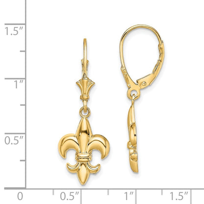 14k Yellow Gold Small Fleur-de-Lis Drop Dangle EARRINGS