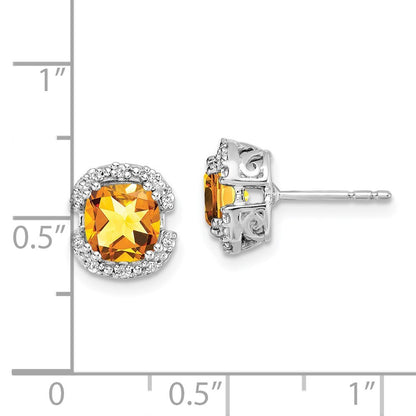 14k White Gold Cushion Citrine and Diamond Halo Stud Earrings