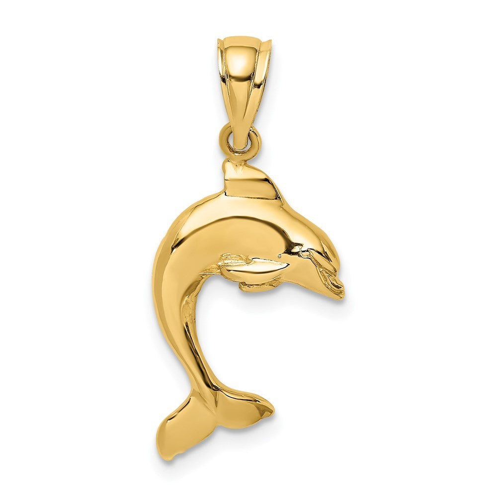 14k Yellow Gold 2-D Polished Dolphin Jumping Charm